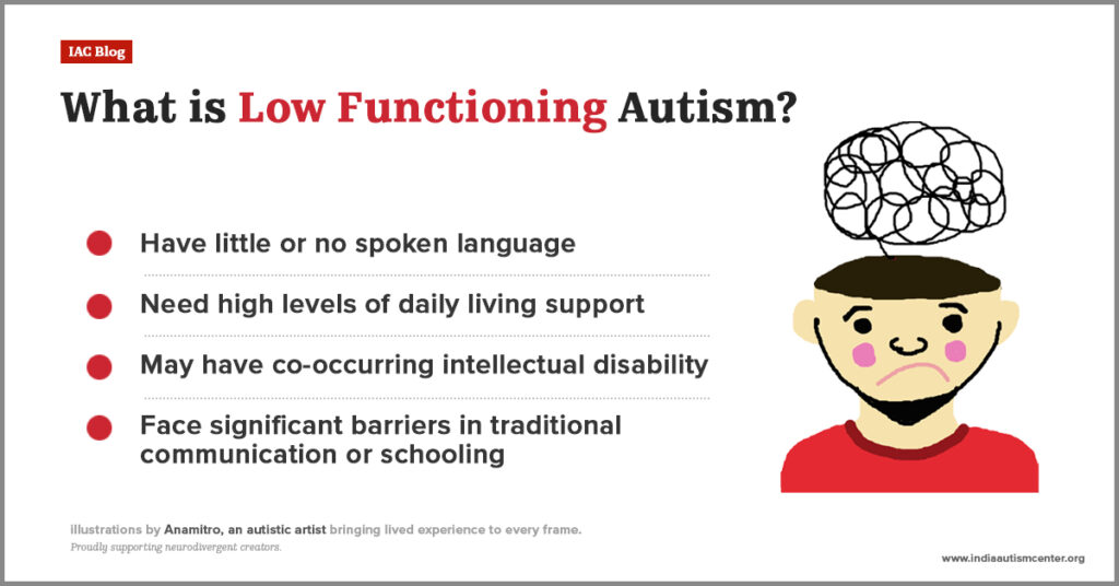 Traits of low functioning autism.