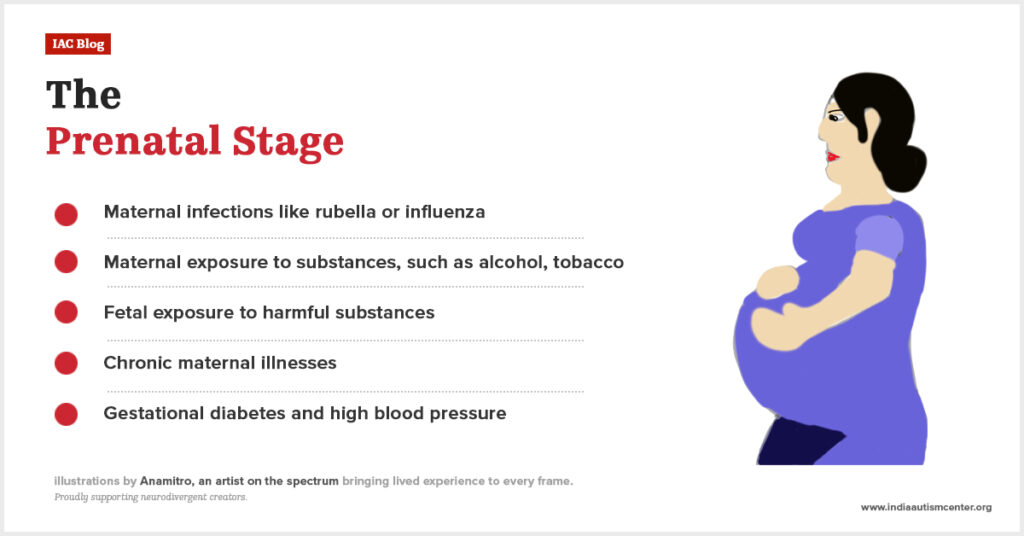 Prenatal risk factors like maternal infections, stress, and medication linked to autism.