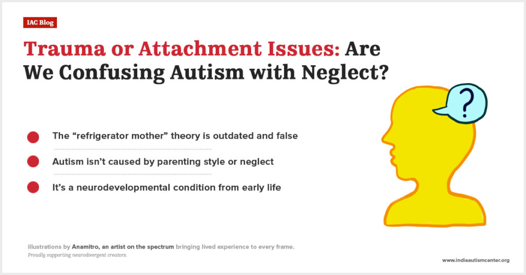 Visual debunking the myth that trauma, neglect, or poor parenting causes autism.
