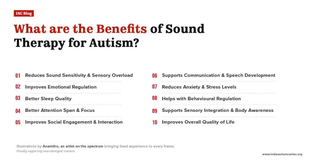 Key benefits of sound therapy for autism such as reduced anxiety, better focus, and improved emotional regulation