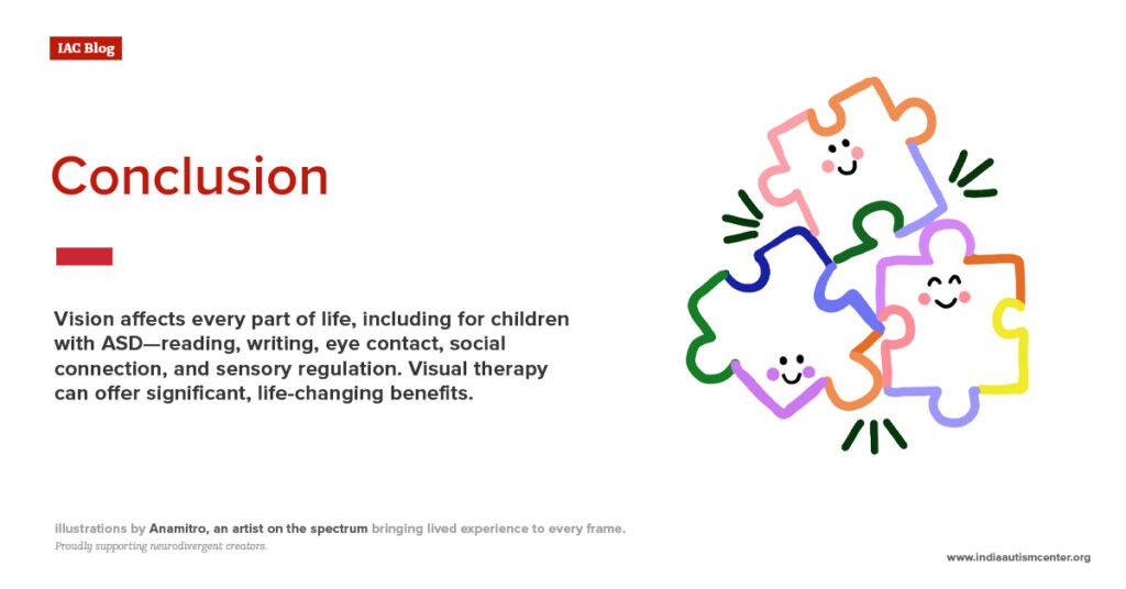 Colorful puzzle piece illustration symbolizing autism and the benefits of visual therapy for children with ASD