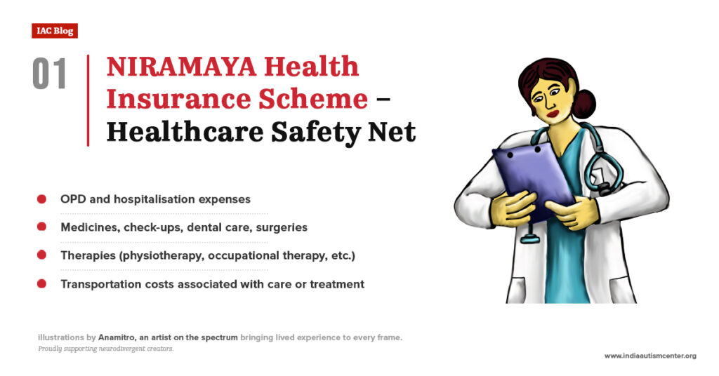 Niramaya health insurance scheme covering OPD, hospitalisation, medicines, and therapies for disabled persons