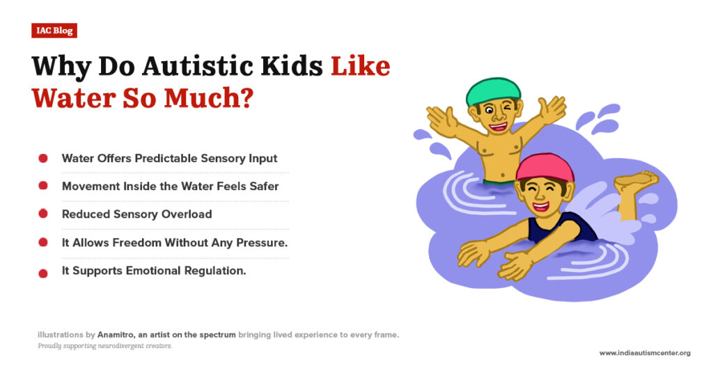 Autistic children happily playing in water, demonstrating how water provides predictable sensory input and emotional regulation.