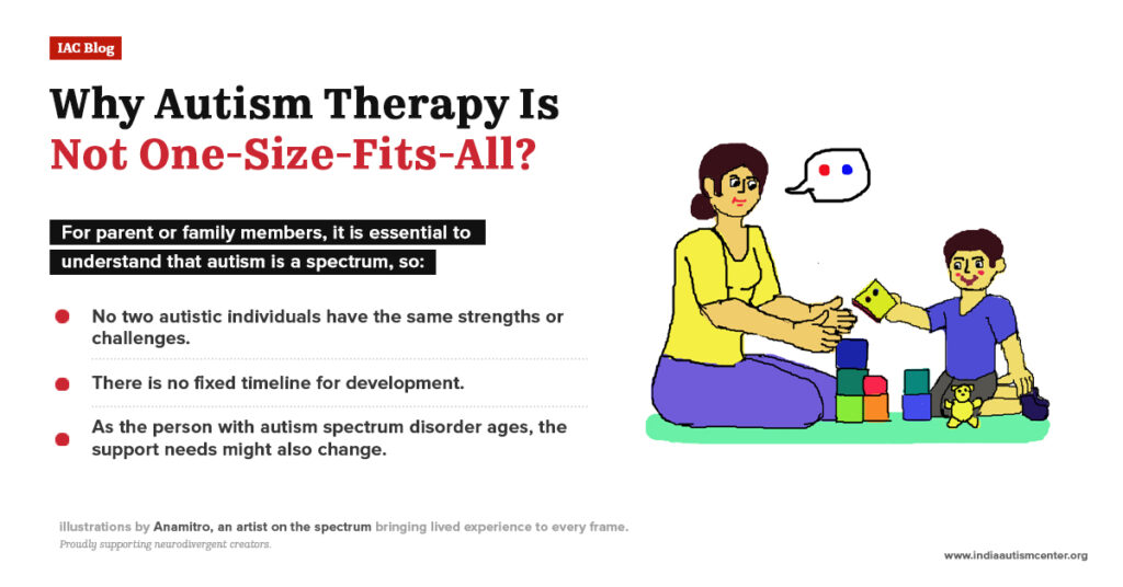 Illustration explaining why autism therapy is not one-size-fits-all due to individual strengths, challenges, and developmental differences