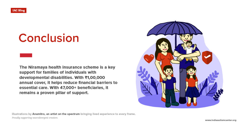 Niramaya health insurance scheme conclusion highlighting ₹1 lakh annual coverage for individuals with developmental disabilities in India