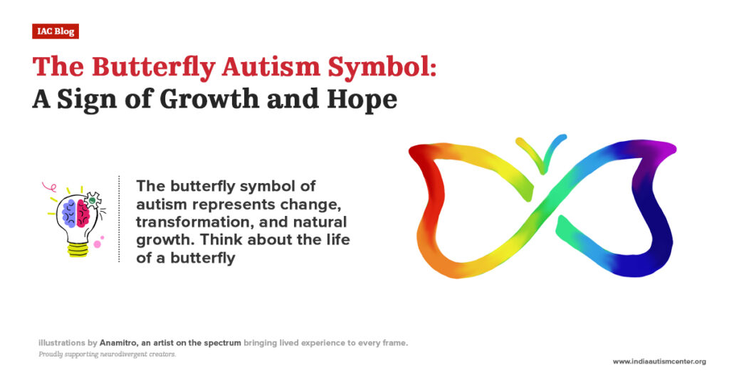 Butterfly autism symbol in rainbow colours representing transformation and natural growth