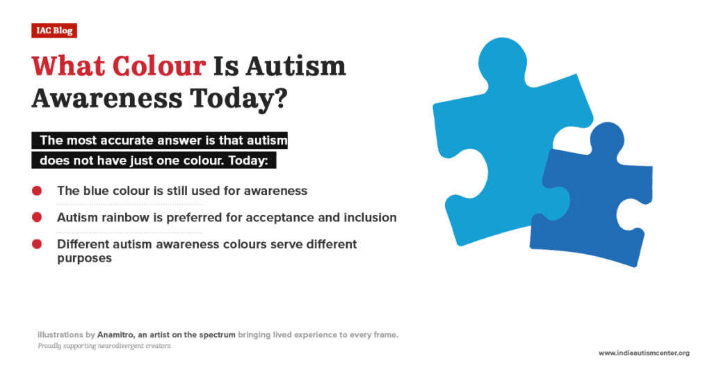 What colour is autism awareness today featuring blue puzzle pieces and autism spectrum colours