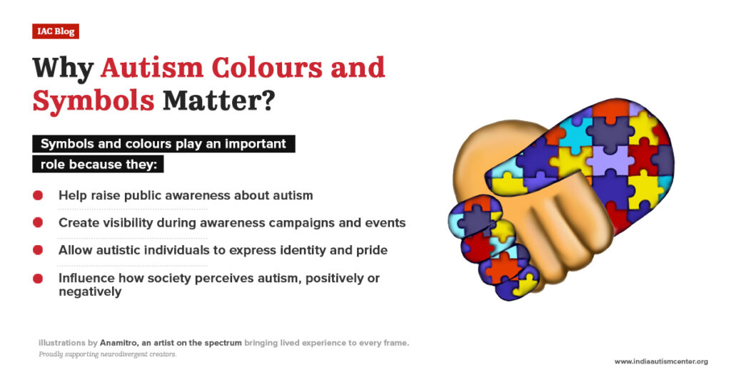 Why autism colours and symbols matter with handshake puzzle graphic symbolising support and visibility