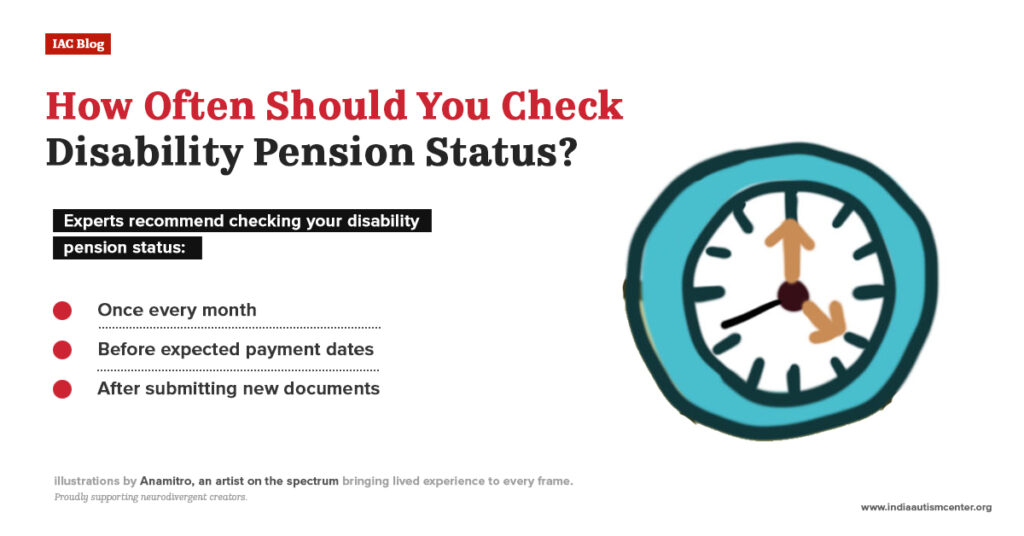 Guide on how often to check disability pension status online, including monthly checks and verification before payment dates.