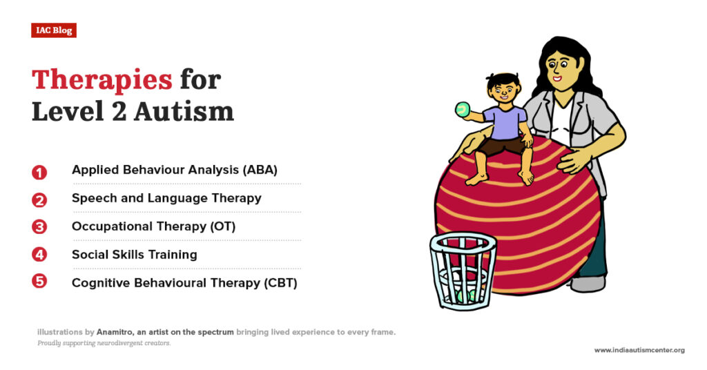 Therapies for level 2 autism including ABA speech therapy occupational therapy and CBT
