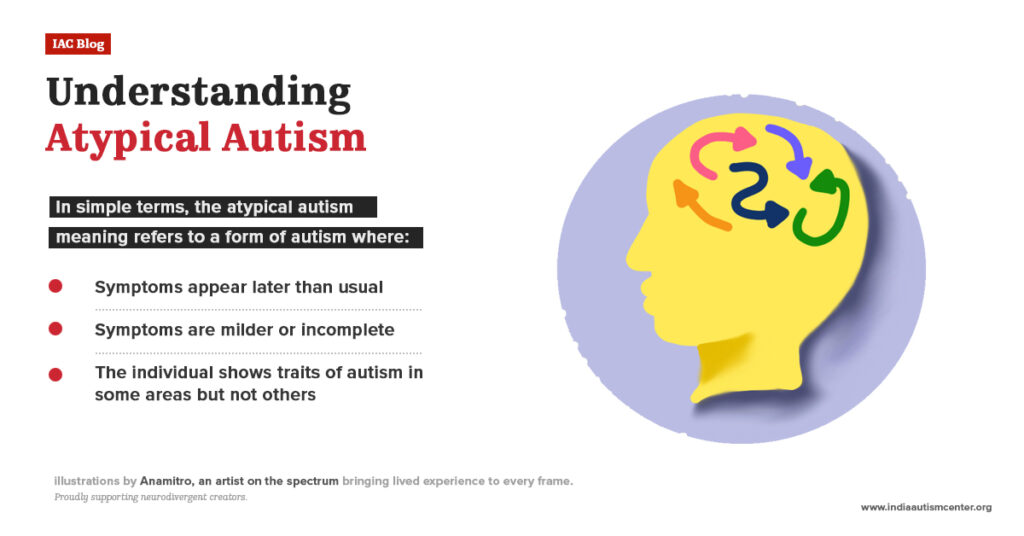understanding atypical autism meaning symptoms appear later milder traits infographic