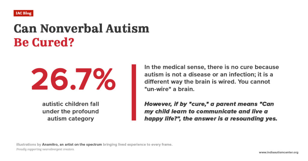 Illustration explaining autism is not curable but communication and quality of life can improve.