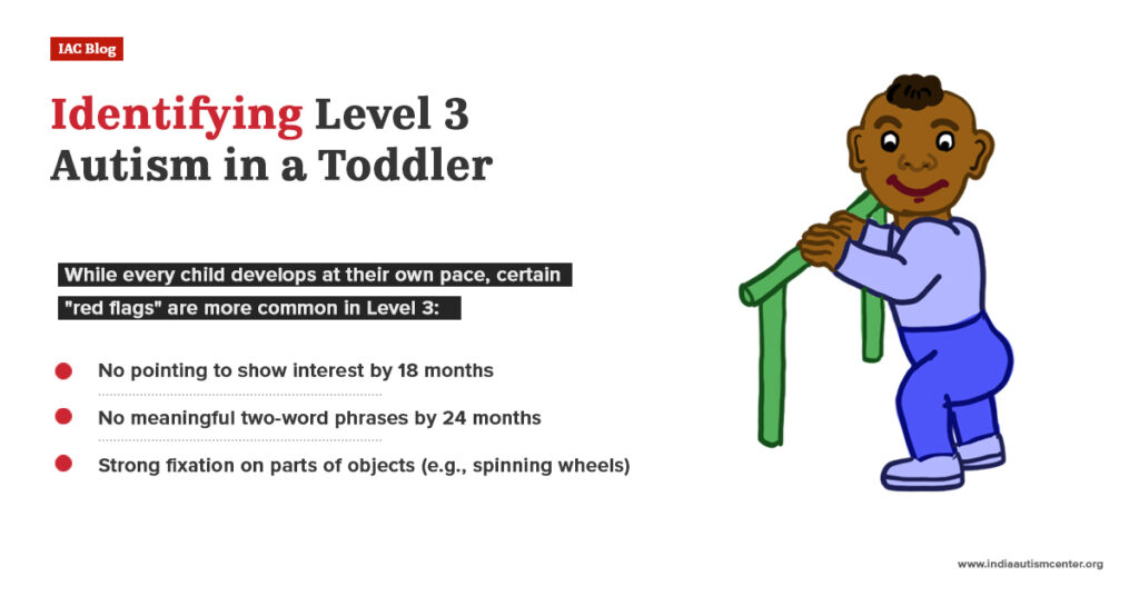Early signs of Level 3 autism in toddlers including delayed speech lack of pointing and repetitive behavior
