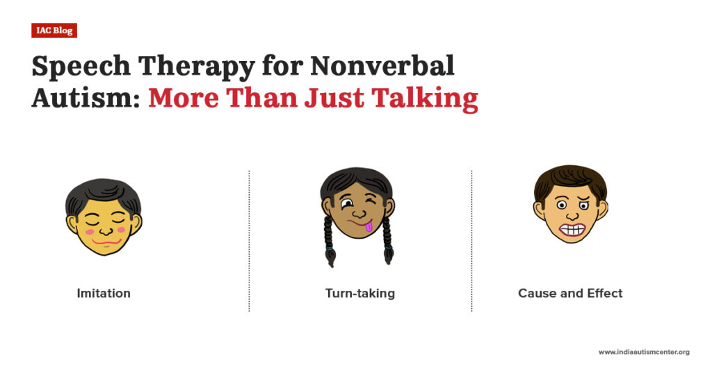 Speech therapy techniques for nonverbal autism including imitation turn taking and cause effect