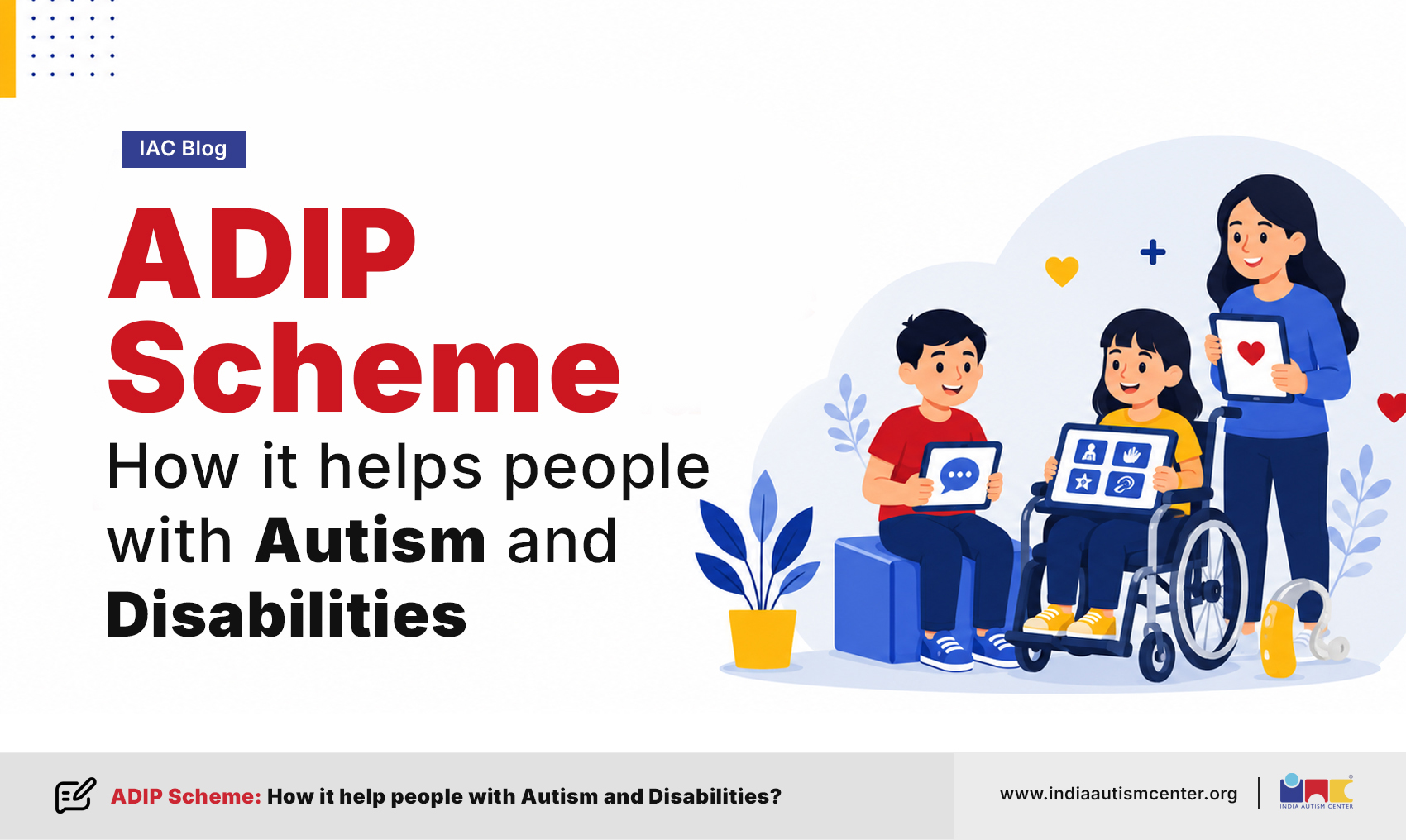 ADIP Scheme infographic explaining support for autism and disabilities through assistive devices and rehabilitation support