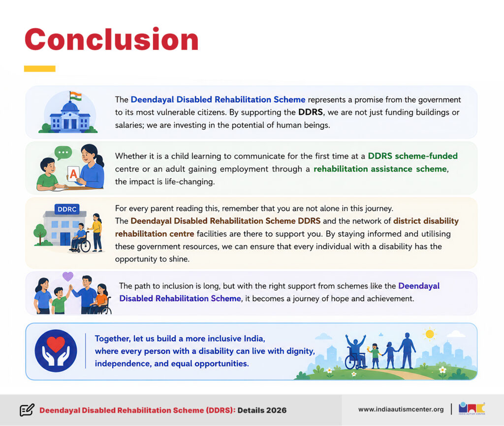 Conclusion on DDRS scheme impact highlighting inclusion, rehabilitation support and empowerment of people with disabilities