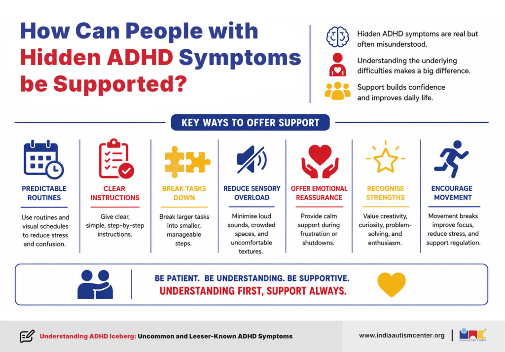 Hidden ADHD symptoms support guide with predictable routines, clear instructions, movement and emotional reassurance