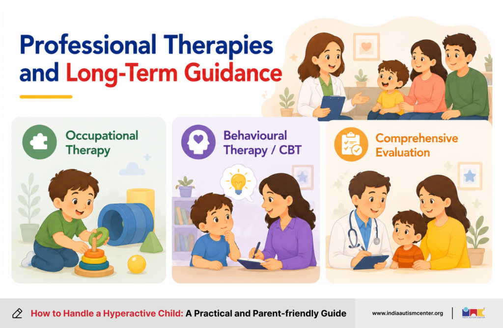 Professional therapies and long-term guidance for hyperactive children