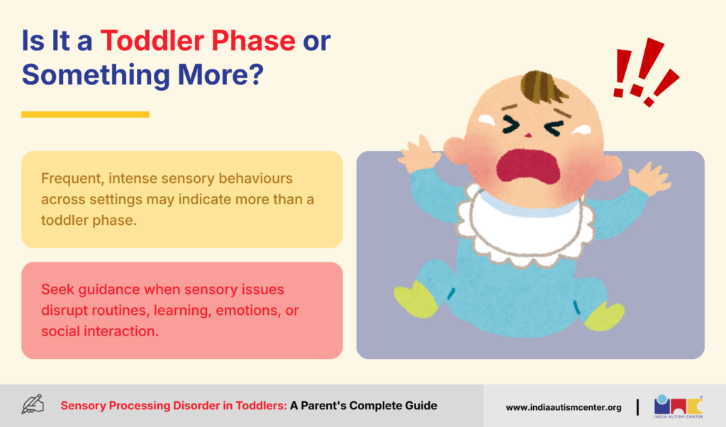 Graphic about whether sensory behaviours in toddlers are a normal phase or a sign of a deeper concern, featuring a crying baby.