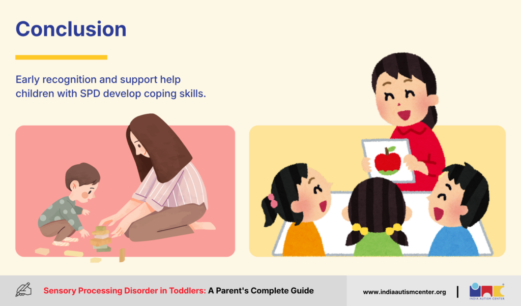 Conclusion slide stating that early recognition and support help children with sensory processing disorder build coping skills.