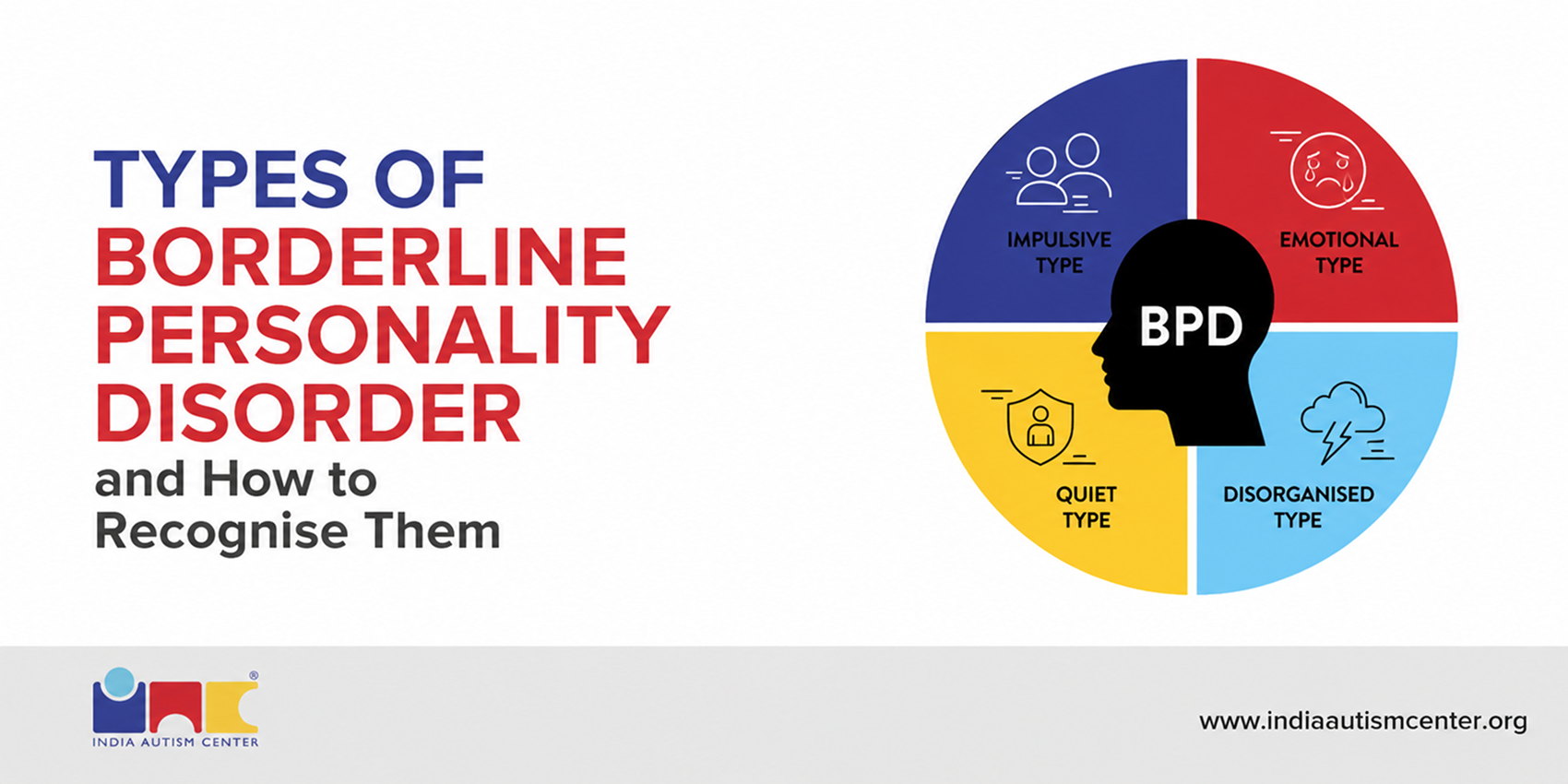 Types of borderline personality disorder infographic explaining quiet, impulsive, emotional and disorganised BPD types