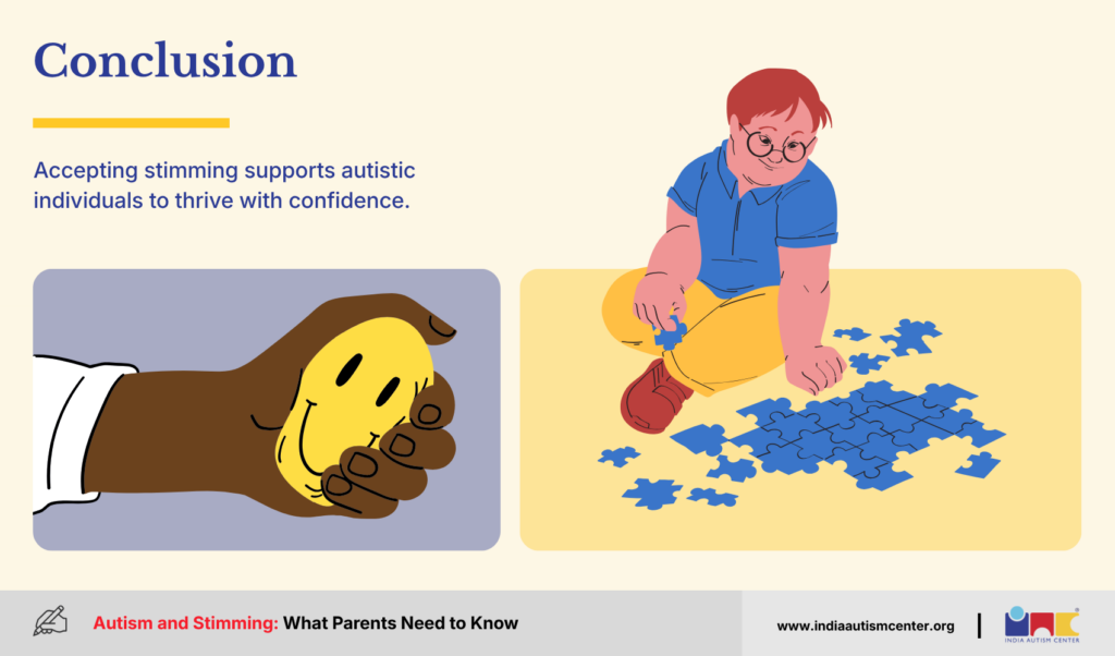 Autistic child completing a puzzle and using a sensory stress ball for self-regulation
