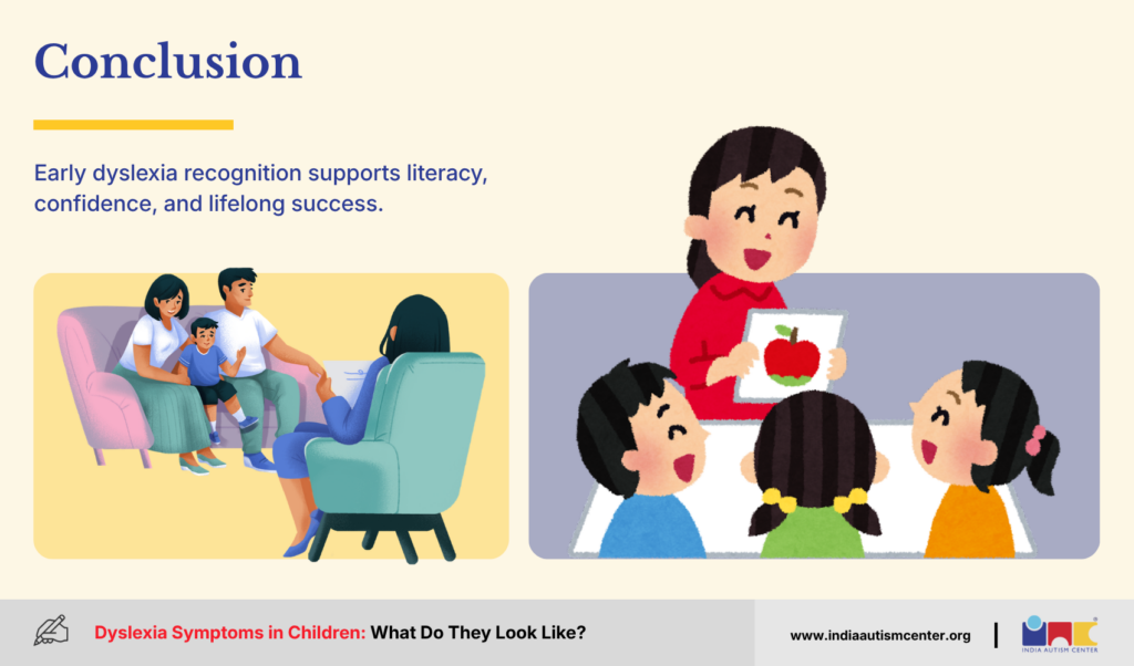 Family consulting a specialist and teacher supporting children through early dyslexia recognition and personalised learning