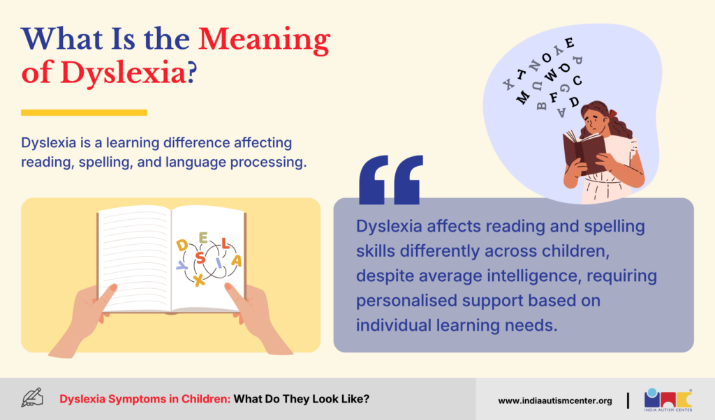 Children reading books with scattered letters, illustrating how dyslexia affects reading, spelling and language processing