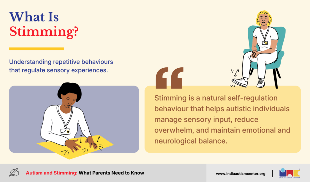 Person tapping their hands and moving their foot as examples of stimming behaviour