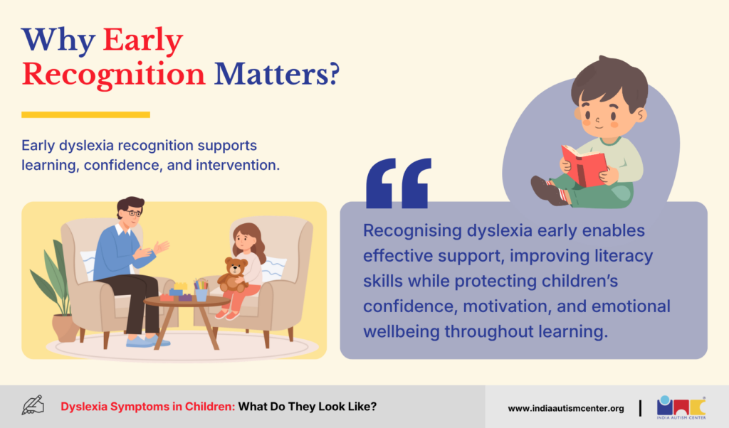 Child speaking with a specialist and reading independently, showing the benefits of early dyslexia recognition