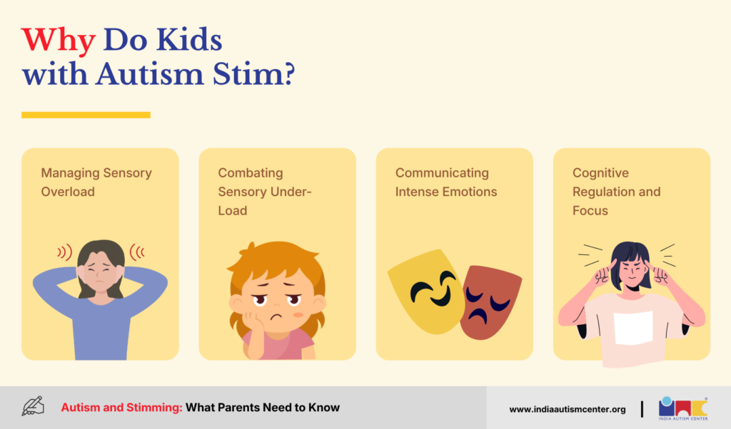 Reasons autistic children may stim, including sensory regulation, emotions and focus