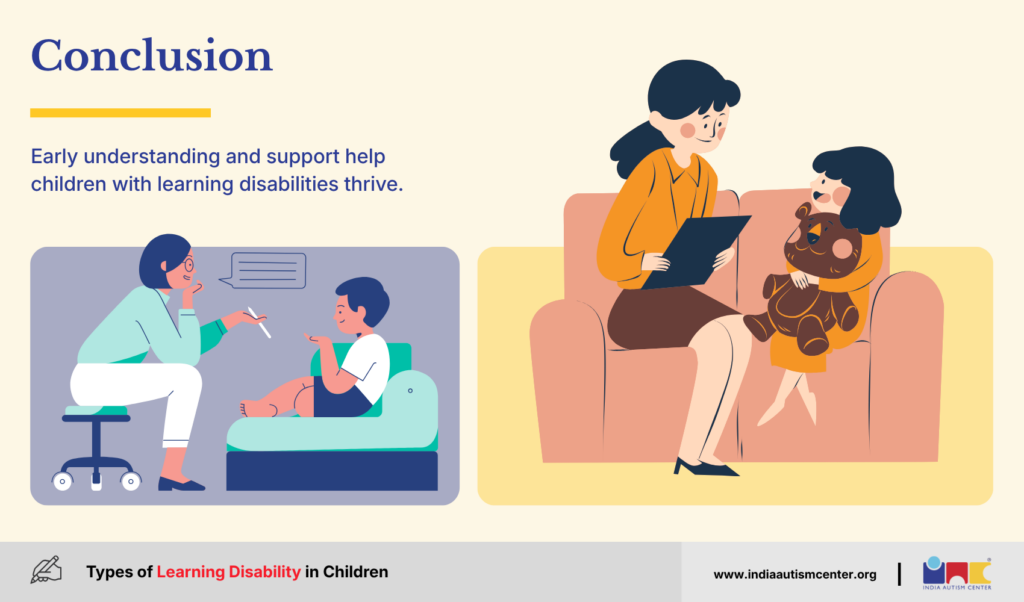 Conclusion infographic emphasizing early understanding and support for children with learning disabilities