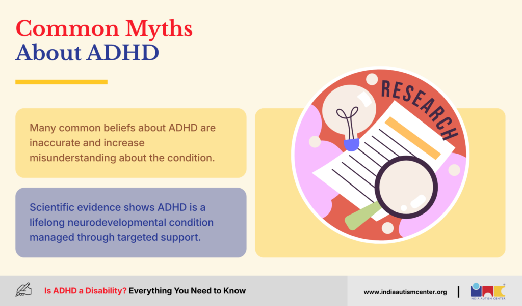 Research illustration highlighting common ADHD myths and scientific evidence