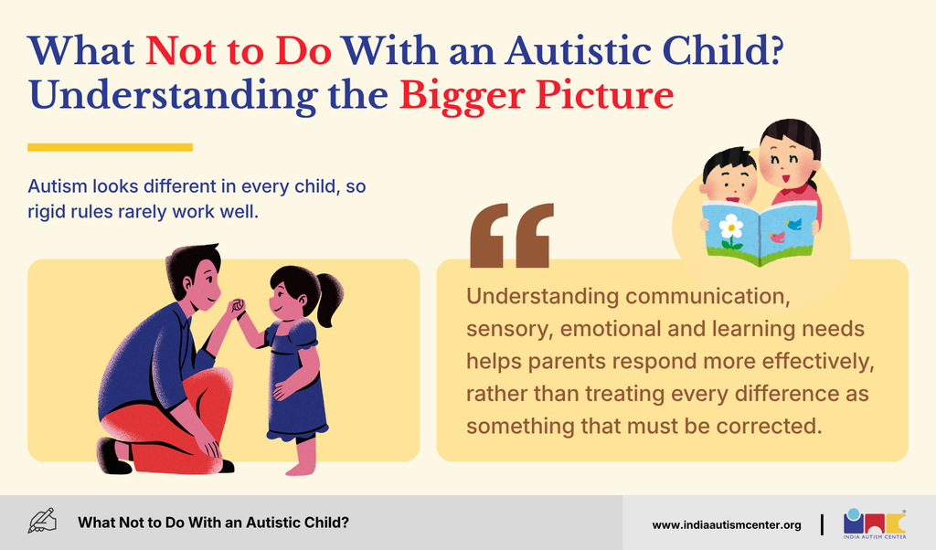 Illustration of a parent interacting calmly with a child, representing empathy, understanding, and positive support strategies for children with autism.