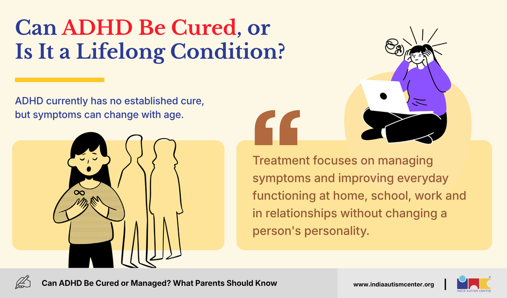 Illustration explaining whether ADHD can be cured or remains a lifelong condition.
