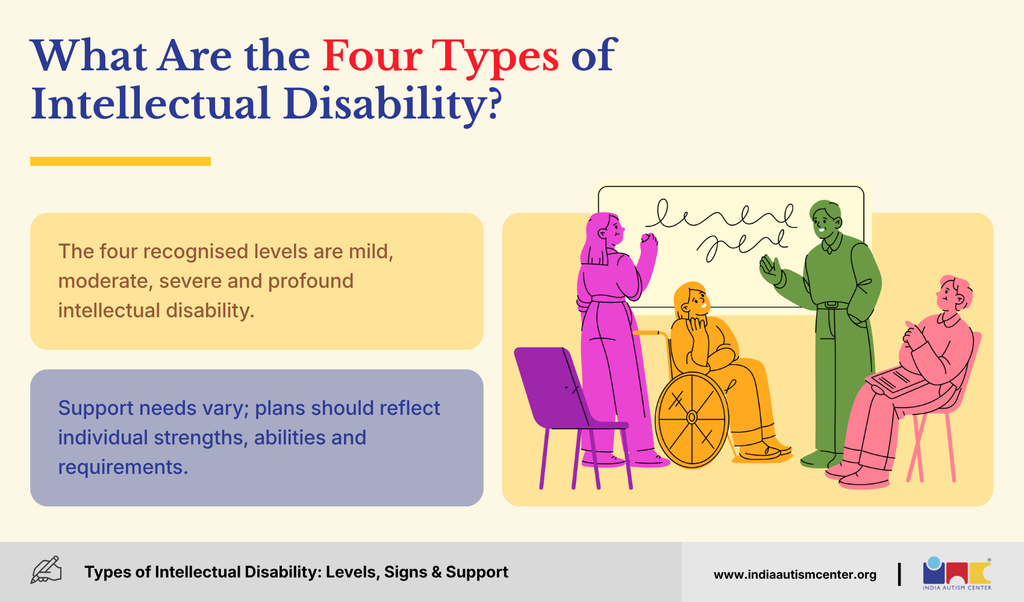 Four levels of intellectual disability: mild, moderate, severe and profound