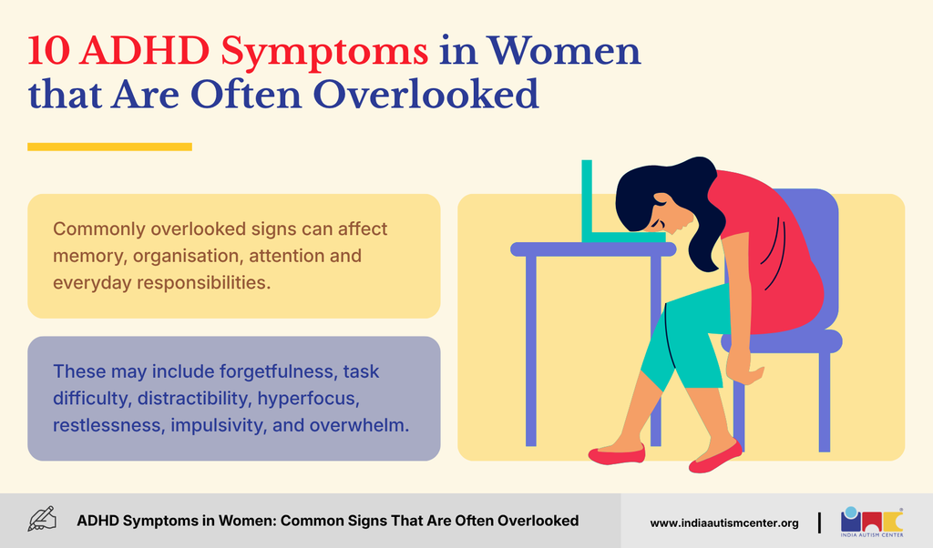 Ten ADHD symptoms in women that are often overlooked, including task difficulty, hyperfocus, restlessness, impulsivity and overwhelm.