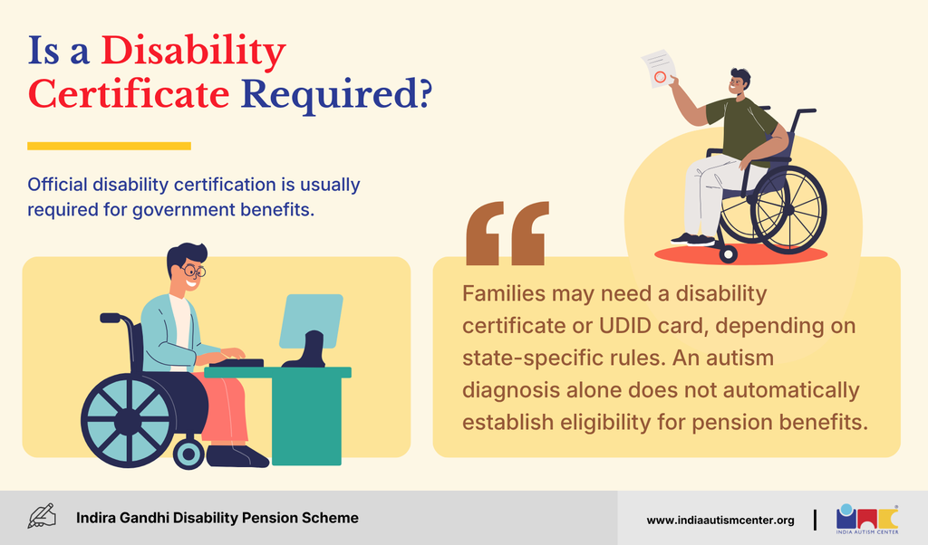 Wheelchair user at a computer, explaining a disability certificate or UDID card is needed for the disability pension