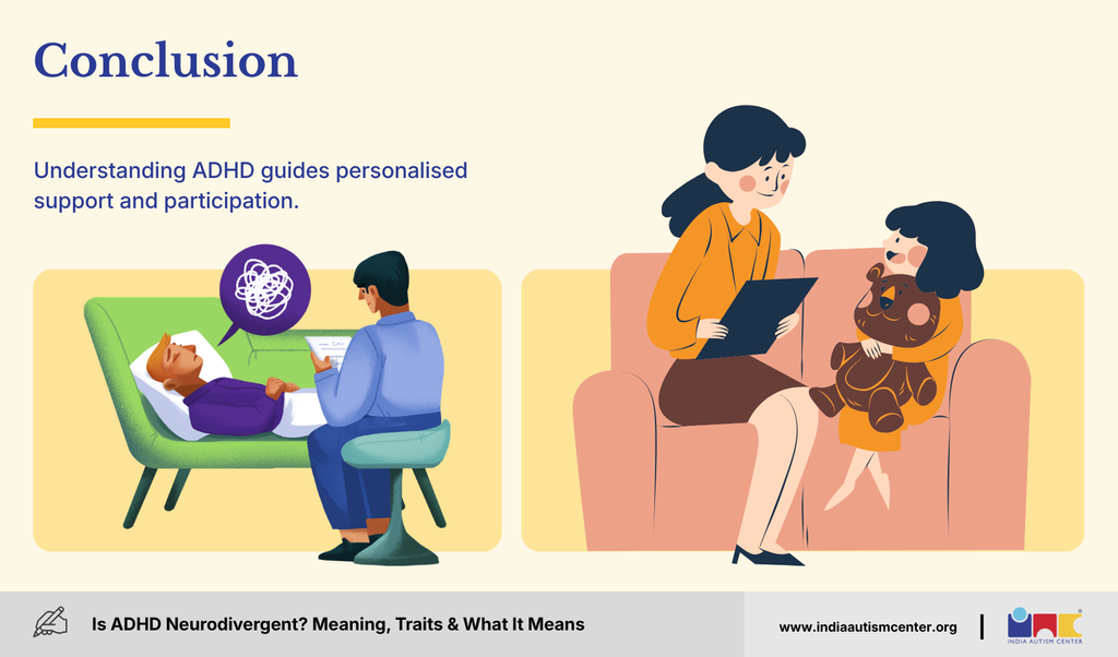 Illustration highlighting understanding, personalised support and inclusion for people with ADHD.