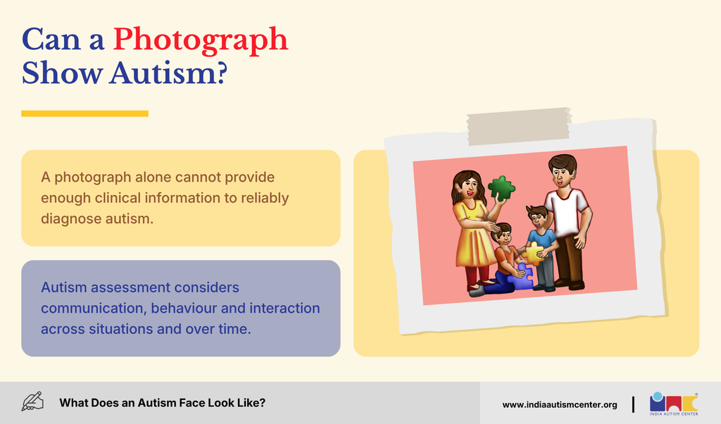 Family photo illustration explaining a photograph alone cannot provide enough information to diagnose autism