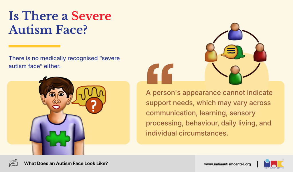 Illustration explaining there is no severe autism face and appearance cannot indicate a person’s support needs